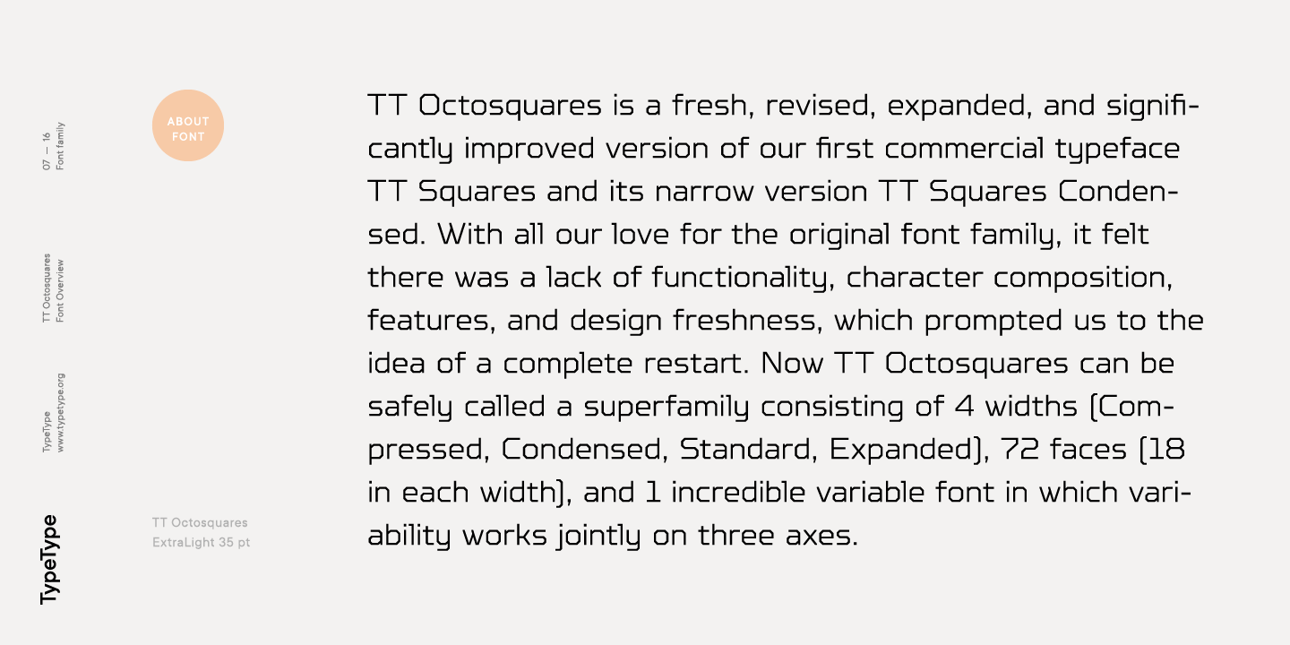 Przykład czcionki TT Octosquares Compressed Extra Light Italic